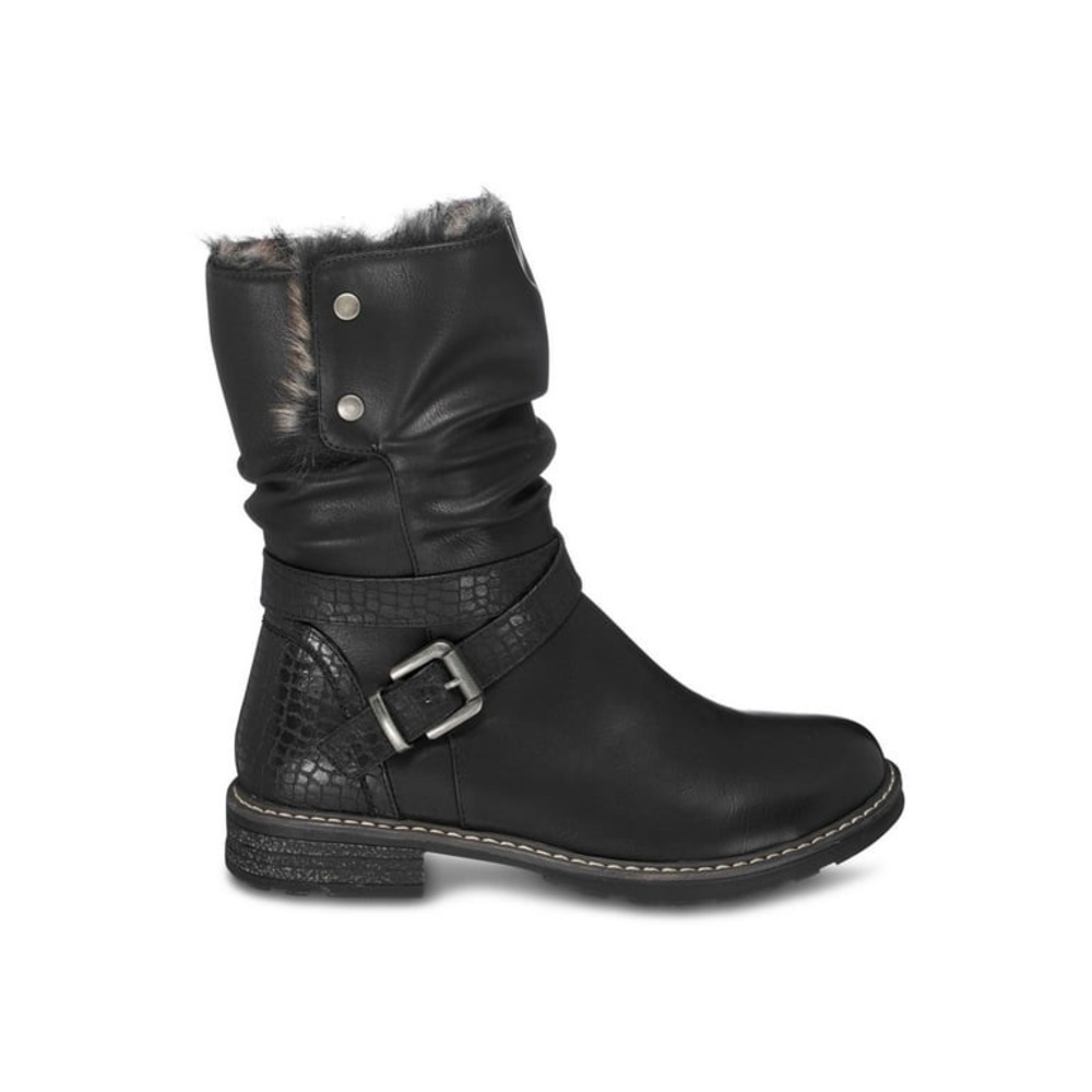C. SHOES Womens Black Sherpa Slip Resistant Buckle Accent Round Toe Snow Boots